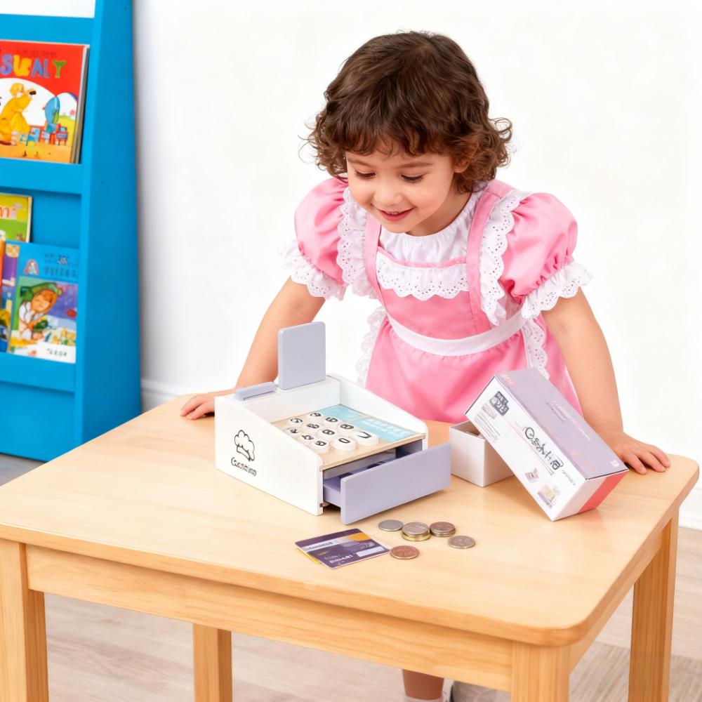 Toy Cash Register - Caisse enregistreuse en bois pour enfants,